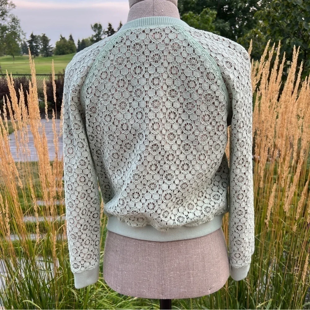 Victoria Beckham for Target Sheer Lace Mint Green Cropped Bomber Jacket - Picture 4 of 9